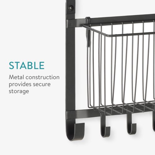 Raft condimente Navaris, montare pe usa, 92x39x13.5 cm, organizare camara, negru, metal