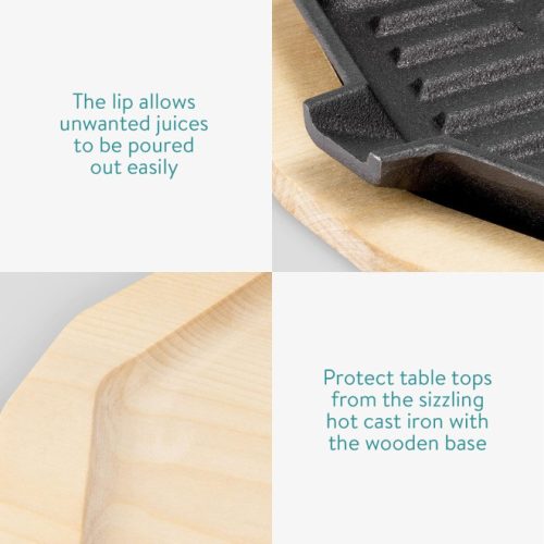 Tigaie din fonta Navaris / Carne / Legume cu baza din lemn de mesteacan si maner detasabil - 34 x 20,5 cm, 57022.01