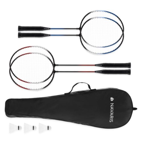 Set rachete badminton Navaris, 4 rachete 65.5/54 cm, 3 fluturasi, geanta, multicolor, metal/plastic
