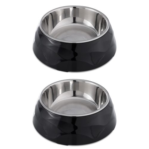 Set 2 Boluri pentru animale de companie Navaris, Metal, Negru, 57479.01