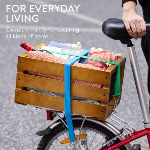 Set 4 Corzi elastice plate reglabile Navaris, cu carabiniere, pentru camping, 57645.01