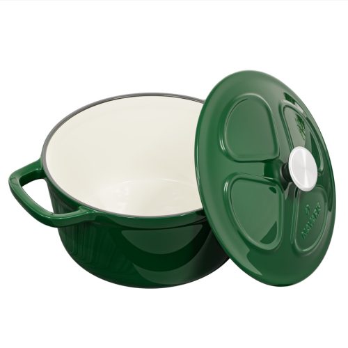 Oala fonta Navaris, 20 cm, emailata, verde, 2.5L, cu capac, pentru cuptor si plita, 58000.01.80