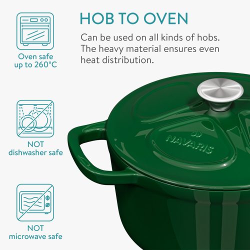 Oala fonta Navaris, 20 cm, emailata, verde, 2.5L, cu capac, pentru cuptor si plita, 58000.01.80