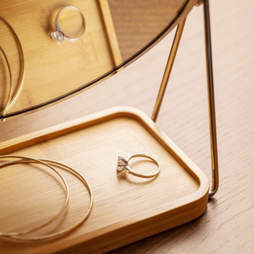 Oglinda cosmetica Navaris, tava pentru bijuterii, 2x marire, 17.5x20.5 cm, argintiu, sticla/metal