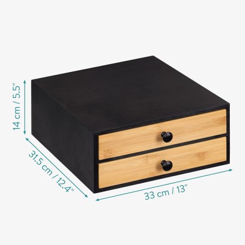 Suport capsule cafea din bambus Navaris cu 2 sertare, maro/negru, 58292.01