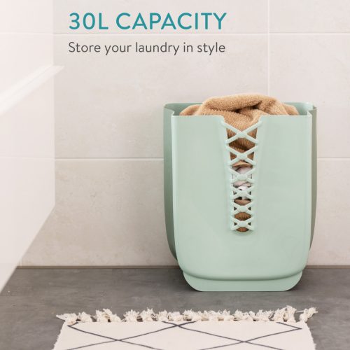 Cos rufe pliabil Navaris, 30 L, montaj pe perete, kit montaj inclus, verde, polipropilena/cauciuc