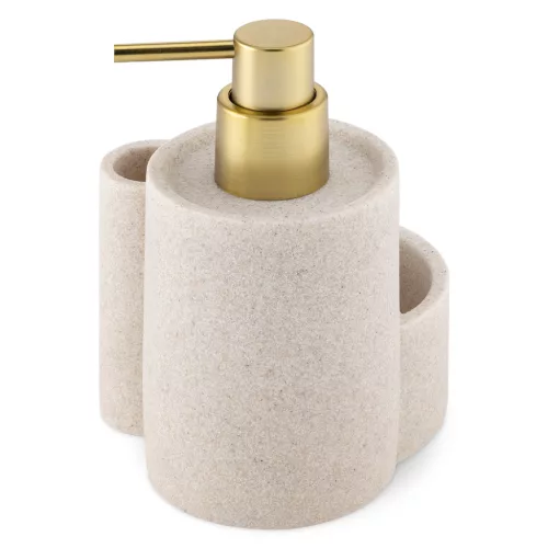 Dispenser sapun cu suport burete Navaris, 11.5x10x16 cm, chiuveta, bej, burete/ABS/plastic