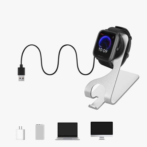 Docking stand pentru Huami Amazfit Bip U/Amazfit Pop Pro/Amazfit T-Rex Pro, Kwmobile, Negru/Argintiu, Metal, 58727.01