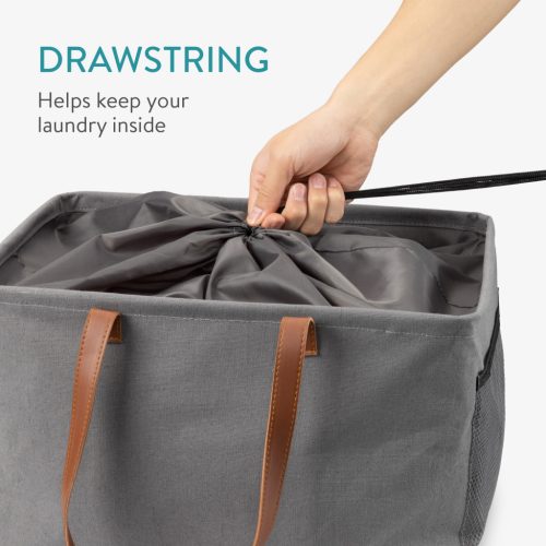 Set 2 cosuri rufe pliabile Navaris, 37 L, manere laterale si snur, 43x31x28 cm, gri/gri inchis, textil