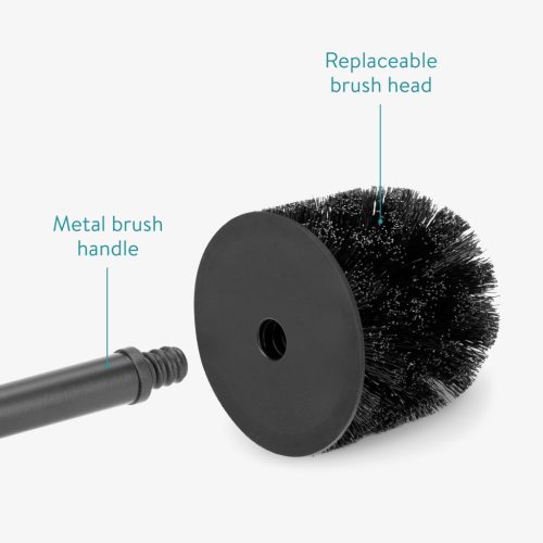 Suport perie WC ceramic Navaris, 12x40.5 cm, maner inox, bej, otel inoxidabil