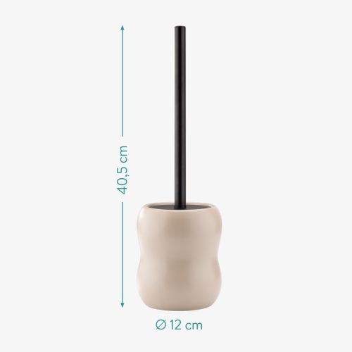 Suport perie WC ceramic Navaris, 12x40.5 cm, maner inox, bej, otel inoxidabil