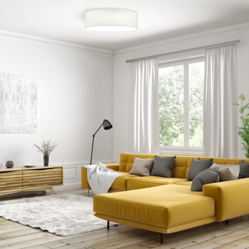 Plafoniera LED tavan Navaris, 22W, diametru 32 cm, telecomanda, 25000h, alb, textil/metal