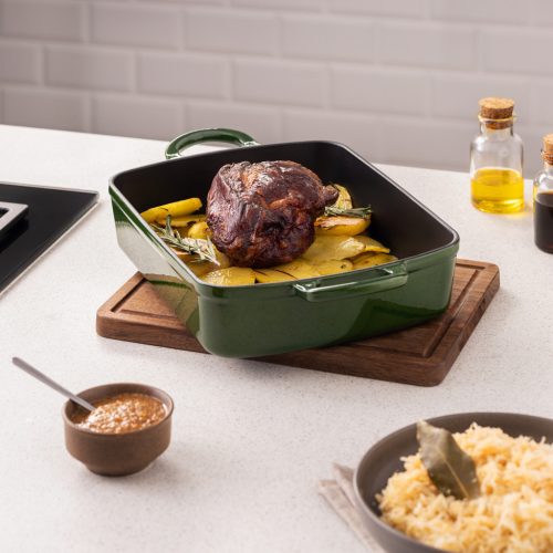 Tava din fonta emailata pentru cuptor Navaris, rezistenta pana la 260°C, verde, 59009.01.80