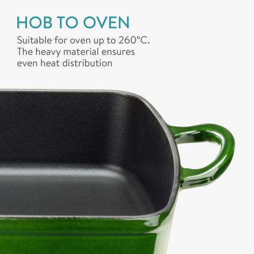 Tava din fonta emailata pentru cuptor Navaris, rezistenta pana la 260°C, verde, 59009.01.80