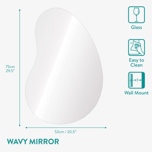 Oglinda decorativa ondulata Navaris, fara rama, design squiggle, 75x52 cm, multicolor, sticla/metal