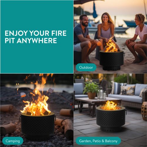 Focar fara fum portabil Navaris cu poker, 31.5x45x31.5 cm, pentru camping, 61571.01