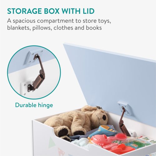 Cutie depozitare jucarii din lemn Navaris, 60x41x39 cm, banca pentru sezut, albastru, lemn