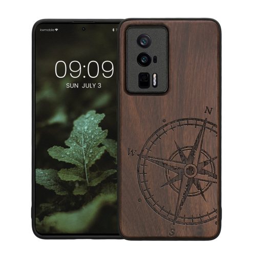 Husa Kwmobile pentru Poco F5 Pro, Maro, Lemn/Silicon, 61662.01