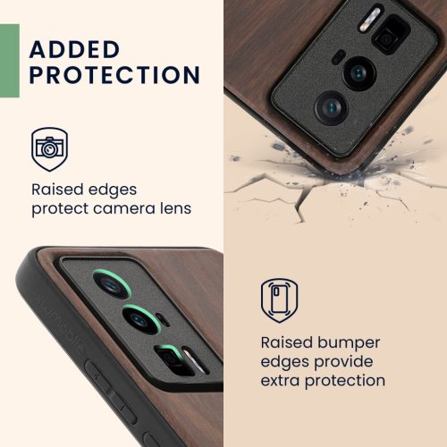 Husa Kwmobile pentru Poco F5 Pro, Maro, Lemn/Silicon, 61662.01