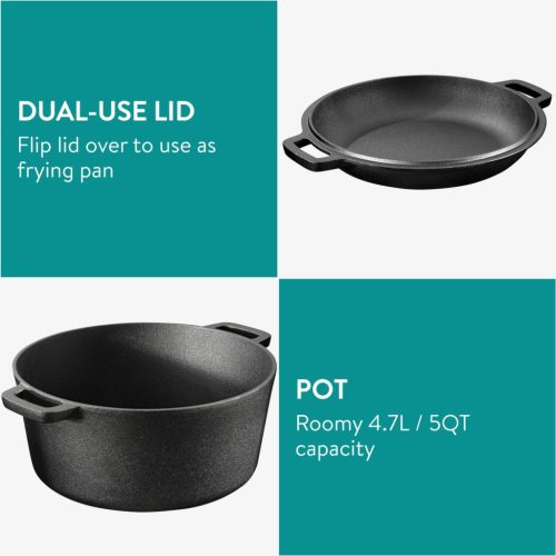 Oala cuptor olandez cu capac Navaris din fonta, pentru plite/cuptoare, 4.7 l,  32 cm, 61695.02