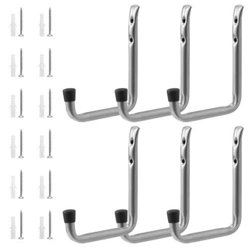 Set 6 carlige depozitare Navaris, 21.5x15.5 cm, tavan/perete, garaj, negru, otel