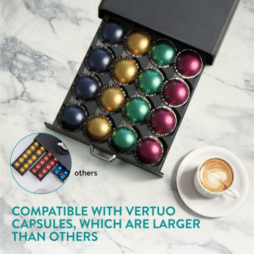 Suport capsule Vertuo Navaris, sertar 43x23.6x5.8 cm, acces rapid, negru, plastic