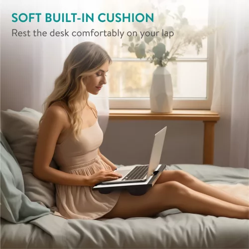 Masa reglabila laptop Navaris, suport 9 unghiuri, pentru birou si acasa, negru, plastic/textil