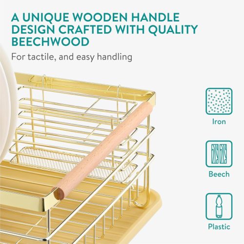 Scurgator de vase Navaris, cu suport de picurare, cu raft pentru farfurii, pahare si tacamuri, maro, 52545.04