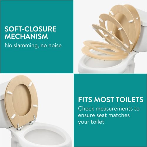 Capac toaleta Navaris, inchidere lenta, 42.5x35.8x5.6 cm, compatibil universal, maro, bambus