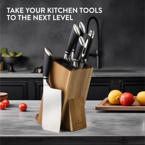 Suport cutite Navaris din lemn de acacia, cu suport telefon, 25,5x19x11 cm, NAV000009YK004C