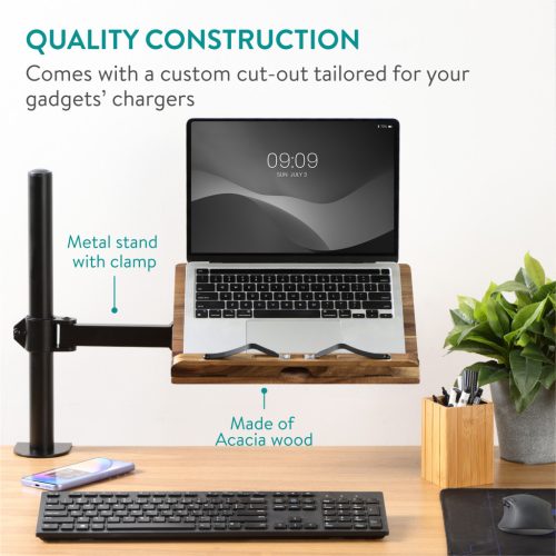 Suport carte cu clema Navaris, lemn de acacia, 34x24 cm, reglabil, maro, lemn