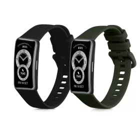   Set 2 Curele Kwmobile pentru Huawei Band 8, Negru/Verde inchis, Silicon, KWM0000198N004C
