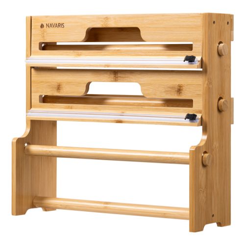 Dispenser 3 in 1 folie si hartie Navaris, suport folie + cutter, montaj pe blat/perete, negru, hartie