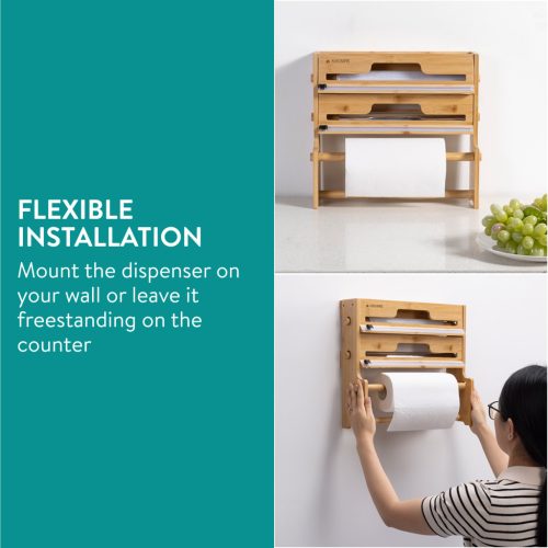 Dispenser 3 in 1 folie si hartie Navaris, suport folie + cutter, montaj pe blat/perete, negru, hartie