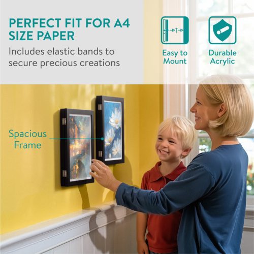 Set 2 rame foto Navaris, deschidere frontala, format A4, schimbare rapida, negru, plastic