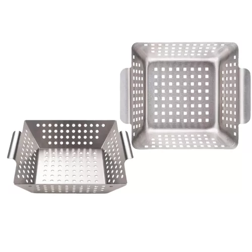 Set 2 tavi BBQ din otel inoxidabil Navaris, 34x24 cm, cu gauri de ventilatie, NAV000038EP001C