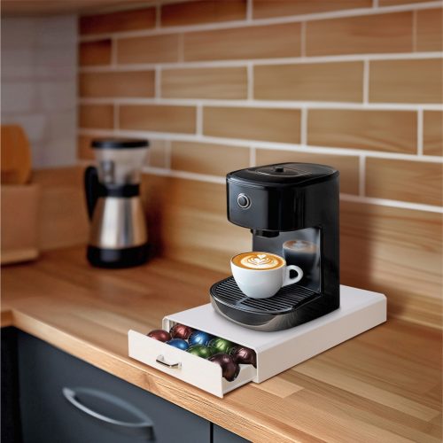 Suport capsule Vertuo Navaris, 40x5.5x23.5 cm, compatibil Nespresso, alb, plastic
