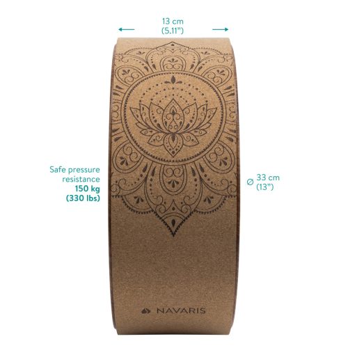 Rola yoga Navaris, 33x13 cm, miez PP, exterior pluta, model lemn, maro, polipropilena/pluta/lemn