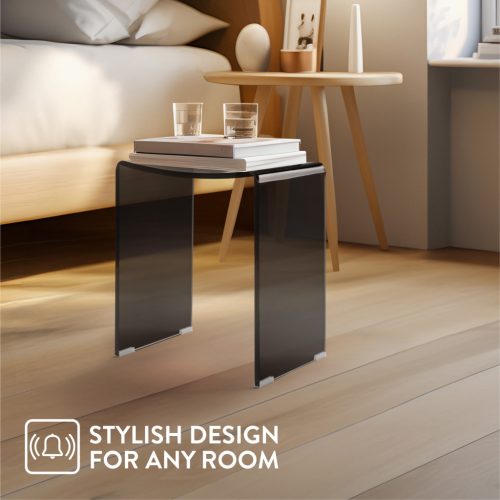 Taburet dus Navaris, acril transparent, 43.5x37x28 cm, stabil antiderapant, transparent/negru, plastic