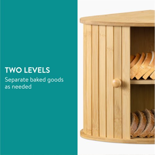 Cutie pentru paine Navaris din bambus, 30x30x31 cm, usa glisanta, maro, 54972.02