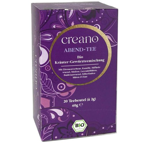Ceai Bio Creano Evening Tea, 20 plicuri, aroma de plante si scortisoara, fara cofeina