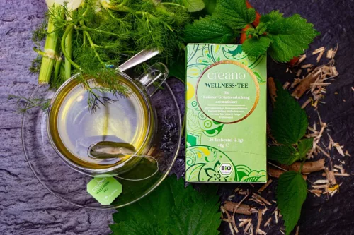 Ceai bio Creano Wellness Tea, ceai verde cu plante, aroma grapefruit, set 20 plicuri