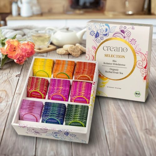 Set Cadou Ceai Bio Creano, 90 plicuri, 9 sortimente, fructe si plante, 180 g