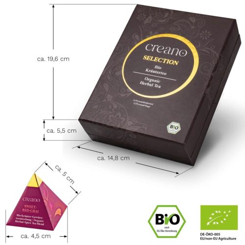 Set cadou ceai bio Creano Organic Herbal Tea, 12 plicuri piramida, 9 sortimente, 30 g