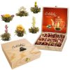 Set cadou ceai infloritor Creano ErbluhTee, 12 bile, 6 sortimente, ceai alb, cutie din lemn, 16, 3x16, 3x4cm