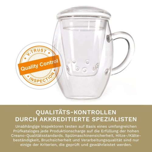 Pahar pentru ceai Creano All-In-One, 400 ml, filtru si capac din sticla, borosilicat