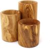 Set 3 suporturi pentru lumanari tip pastila din lemn de maslin, 6/8/10 cm, diametru 5.5 cm