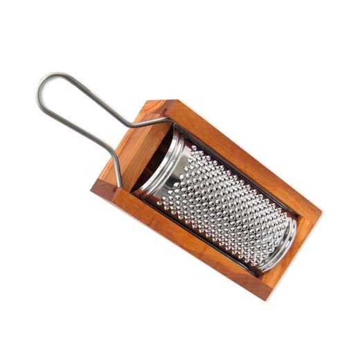 Razatoare pentru branza tare cu cutie colectare, lemn maslin + inox, 11x7x6 cm